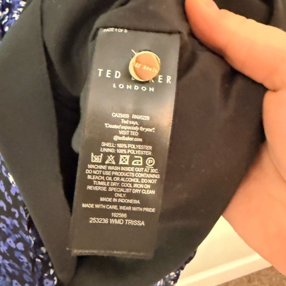 Ted Baker Black Blue Floral Mini Dress Small Long Sleeve V-Neck - Picture 7 of 8